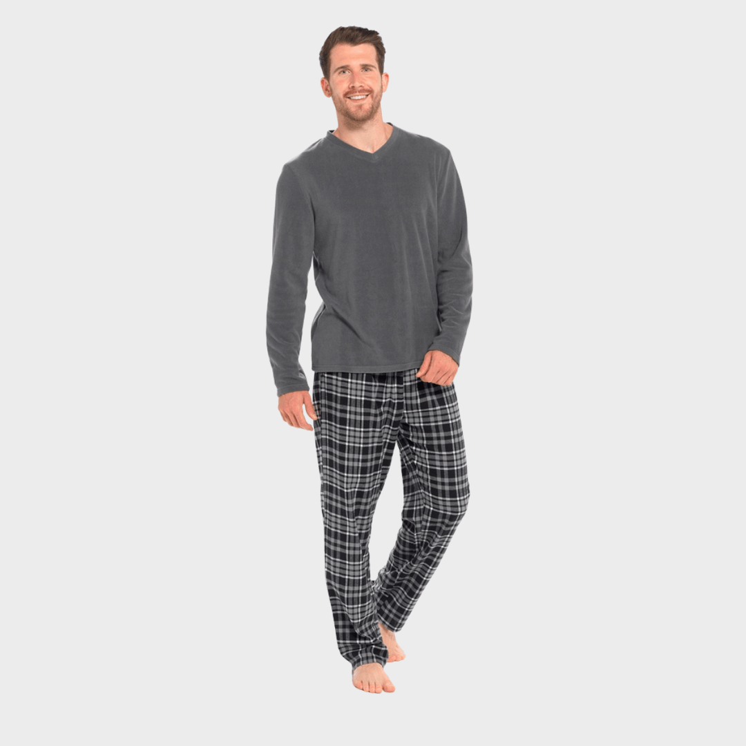 Mens Grey Checked Fleece Pyjamas from You Know Who's