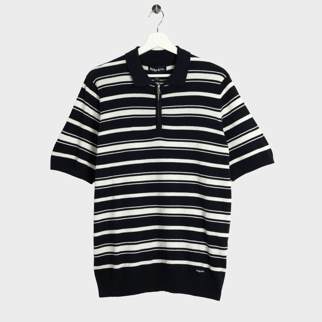 Mens Navy Stripe Zip Neck Polo from You Know Who's