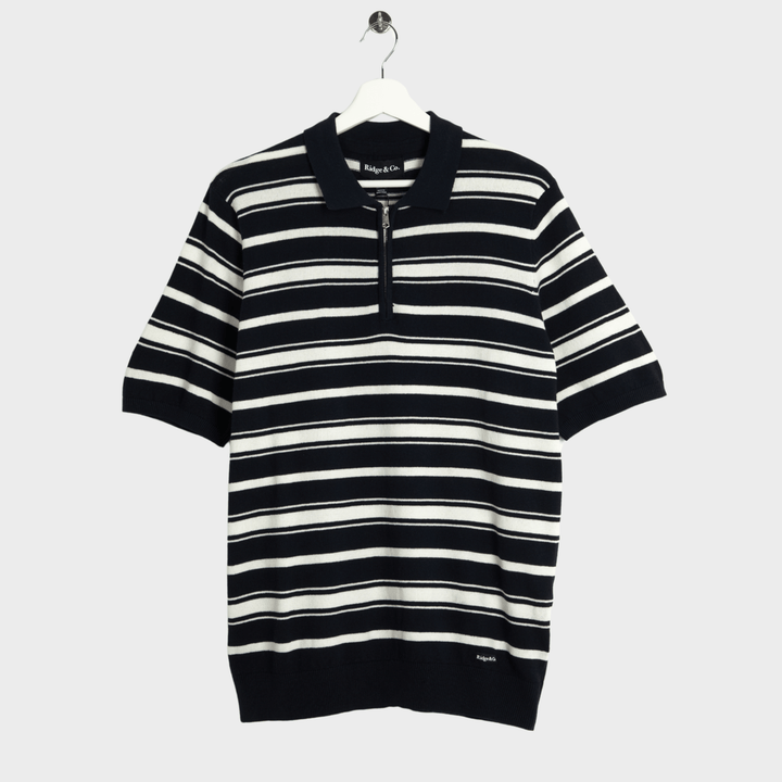 Mens Navy Stripe Zip Neck Polo from You Know Who's