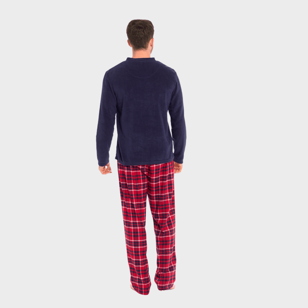 Mens Navy/Red Checked Fleece Pyjamas from You Know Who's