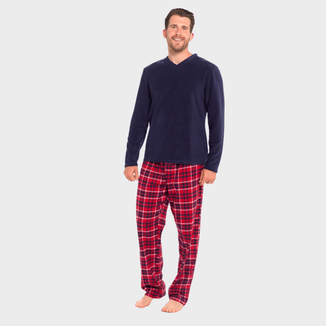 Mens Navy/Red Checked Fleece Pyjamas from You Know Who's