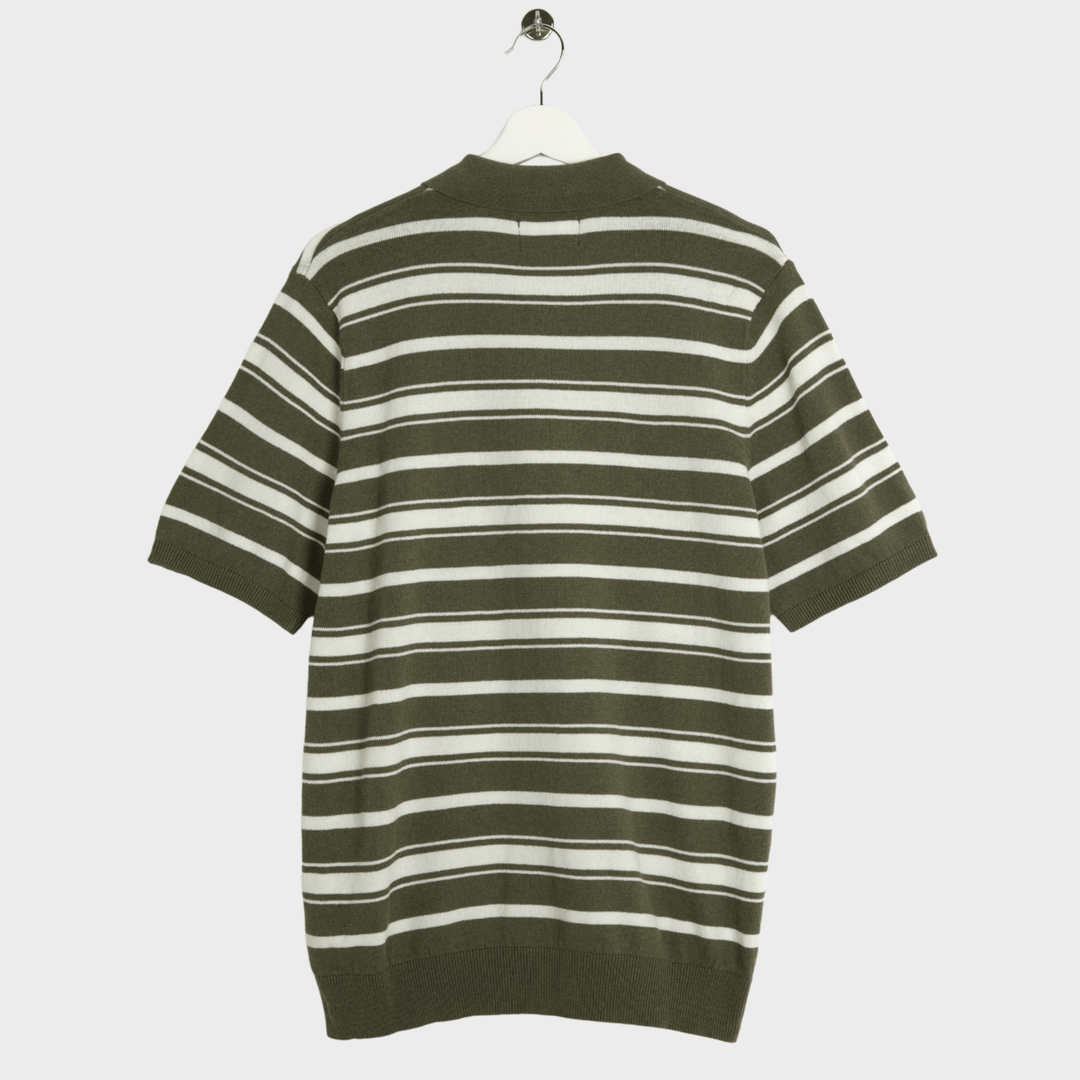 Mens Sage Green Stripe Zip Neck Polo from You Know Who's