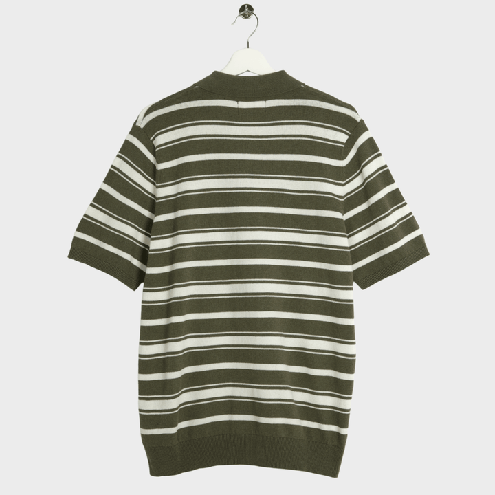 Mens Sage Green Stripe Zip Neck Polo from You Know Who's