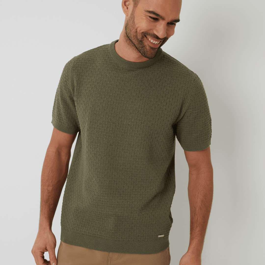 Men's Sage Textured Front Knitted T-Shirt from You Know Who's