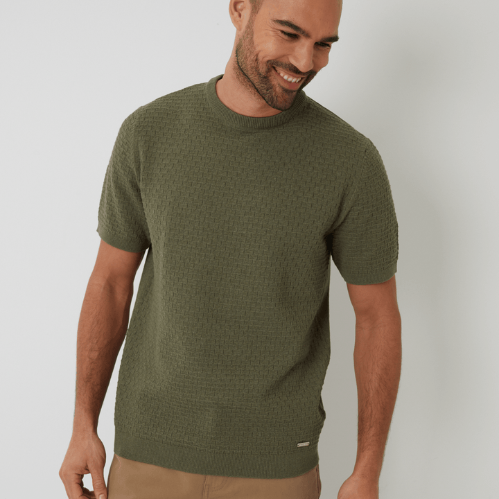 Men's Sage Textured Front Knitted T-Shirt from You Know Who's