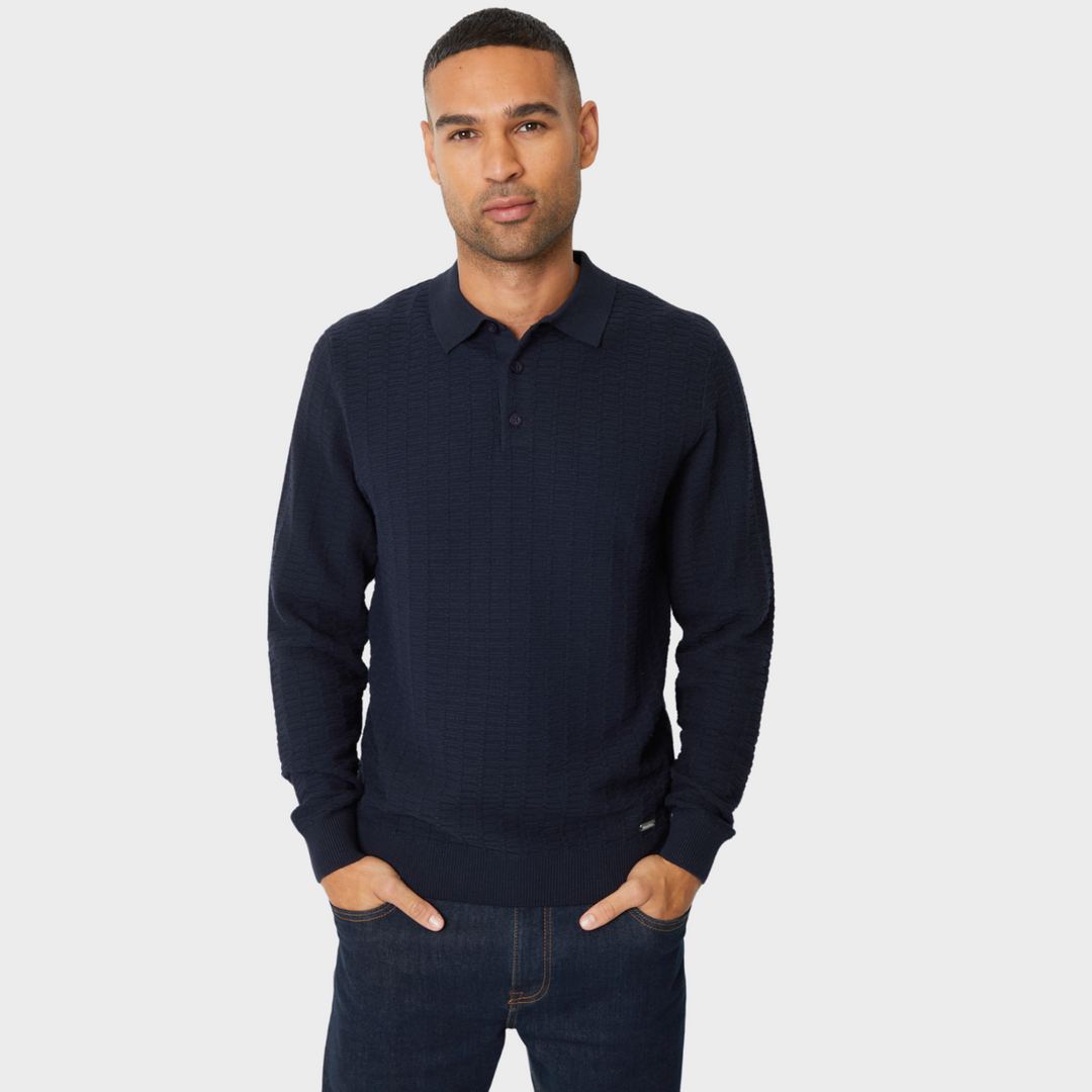 Threadbare Mens Navy Long sleeve Polo Jumper