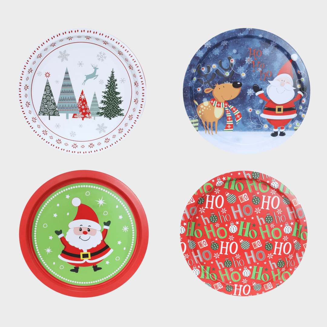 Xmas round tray metal 32cm asst from You Know Who's