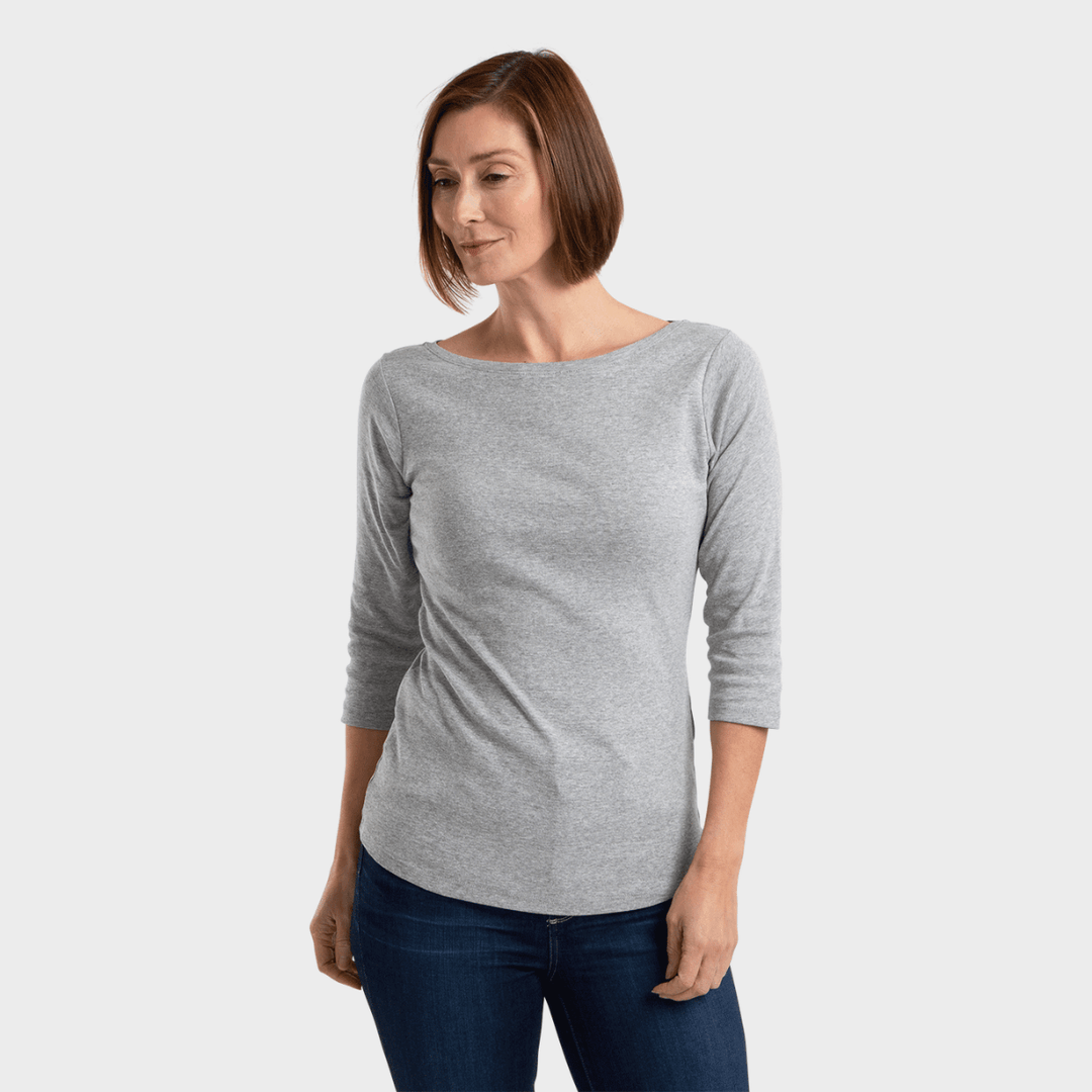 Ladies 3/4 Sleeve Slash Neck Top - Grey from You Know Who's