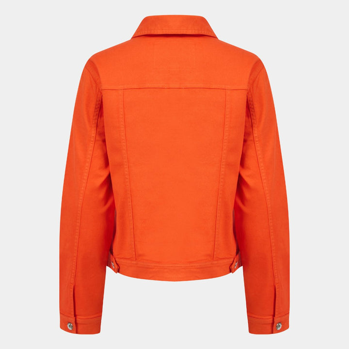 Orange denim jacket for women, from back