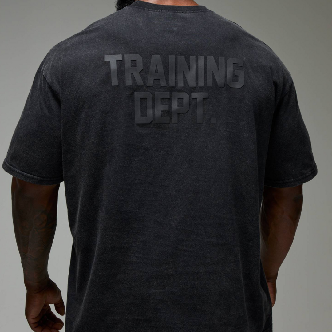 Men's Black Acid Wash Training Dept T-shirt