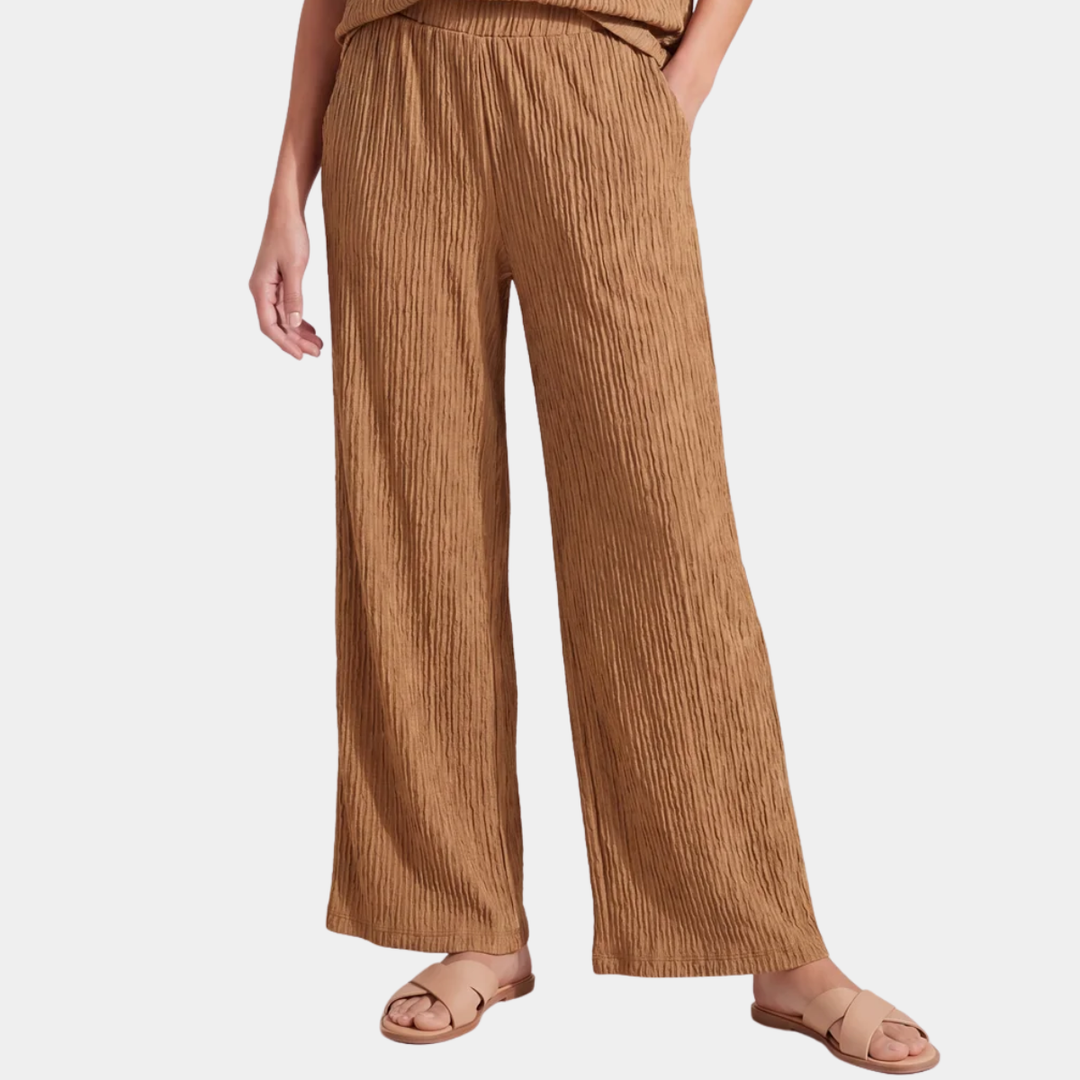 Ladies Tan Plisse Trouser