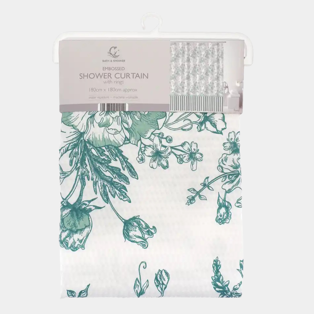 Floral Embossed Shower Curtain with Hooks