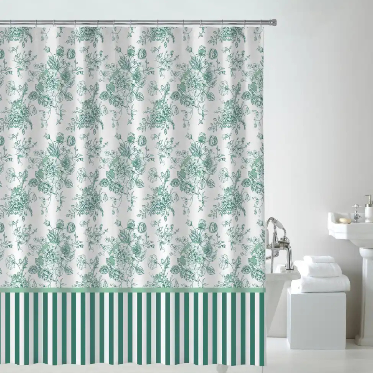 Floral Embossed Shower Curtain with Hooks