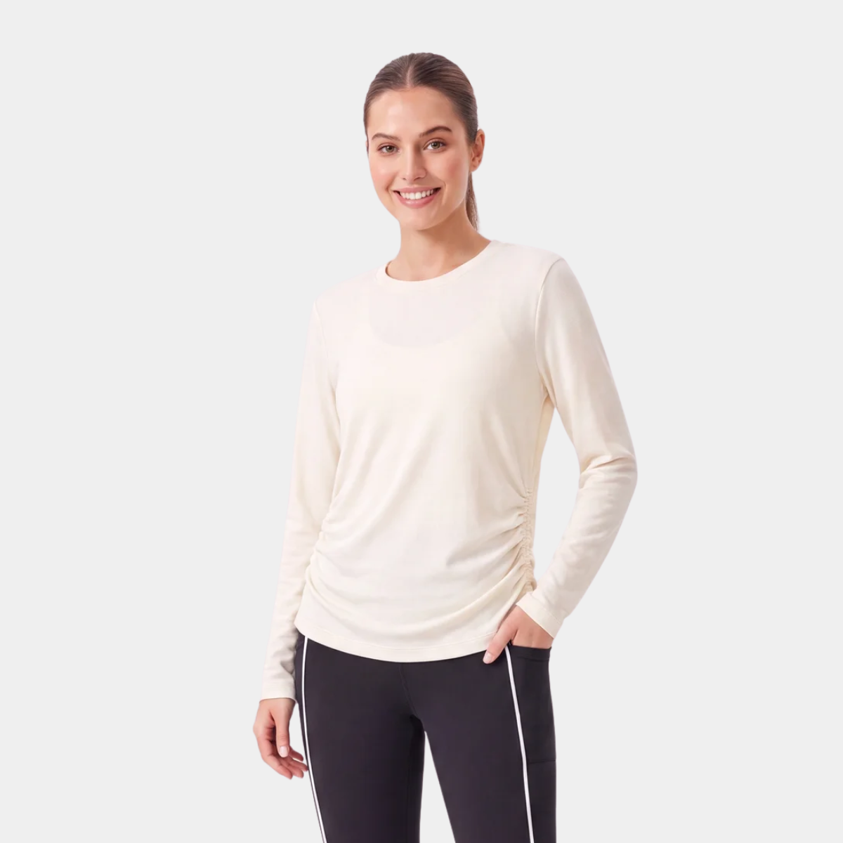 Ladies Cream Long Sleeve Active Top