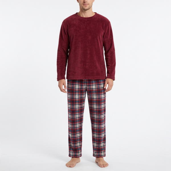 Mens Fleece Check Lounge Set