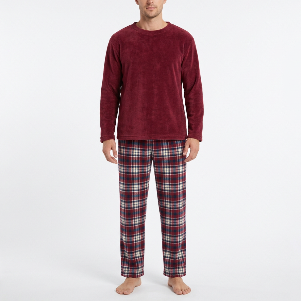 Mens Fleece Check Lounge Set