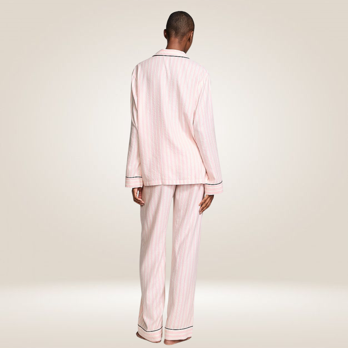 Ladies VS Pink Stripe Gold Lurex Pyjamas