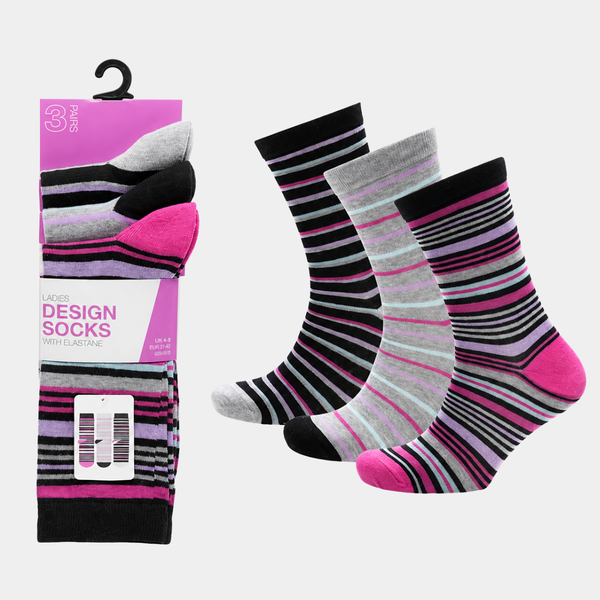 Ladies 3pk Stripe Socks