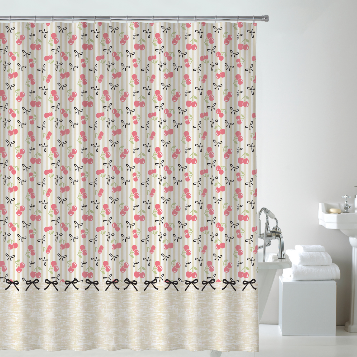 Cherry Embossed Shower Curtain with Hooks