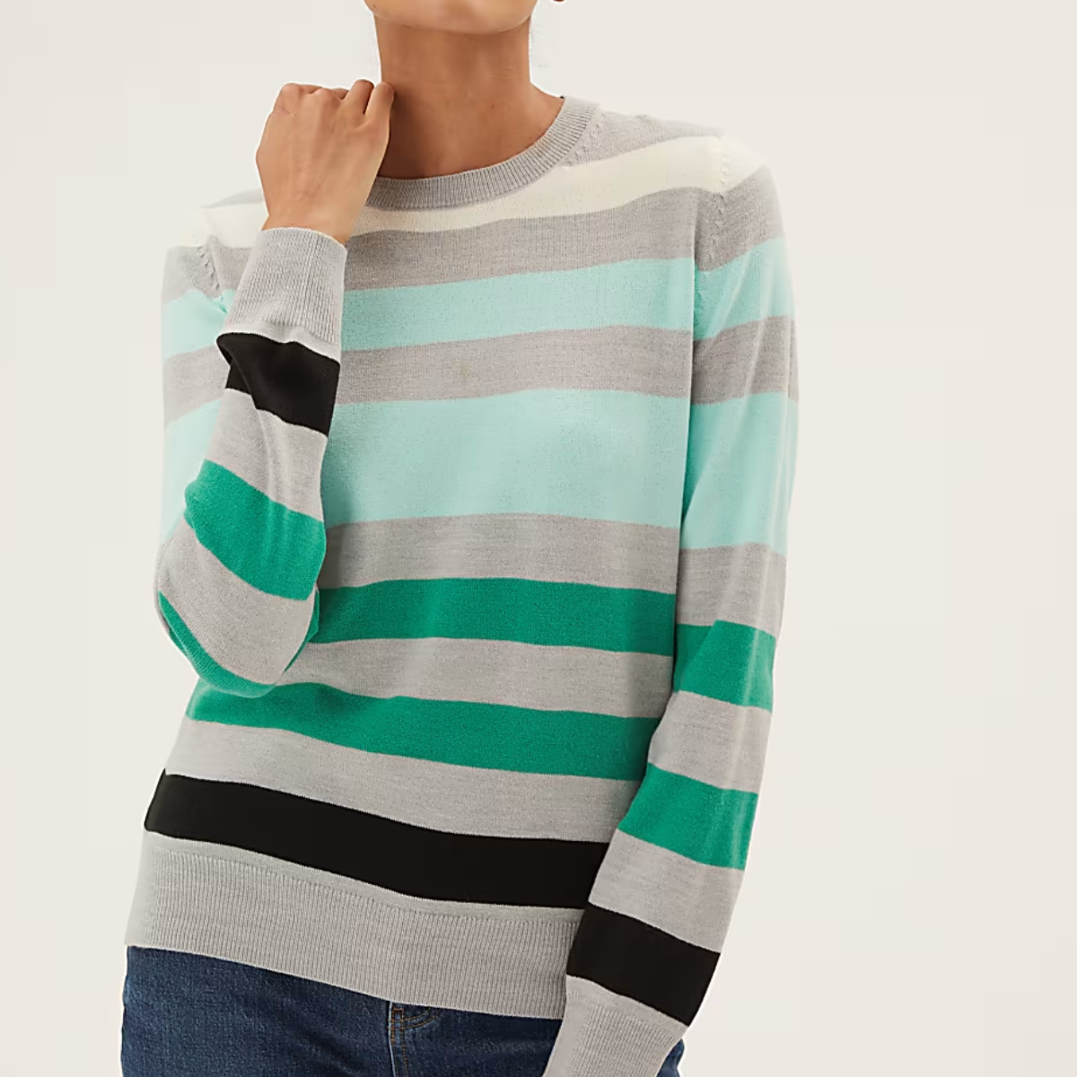 Ladies Multi Stripe Crew Jumper