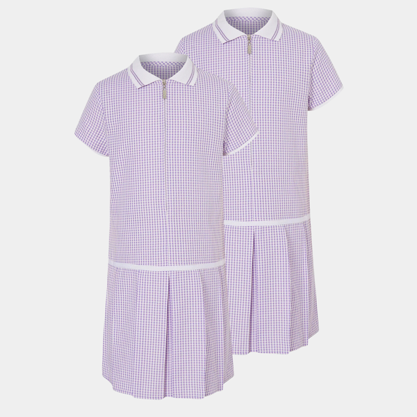 Girls Collar Gingham Zip Up 2pk School Dress