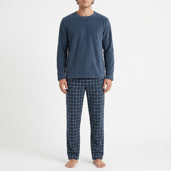 Mens Fleece Check Lounge Set