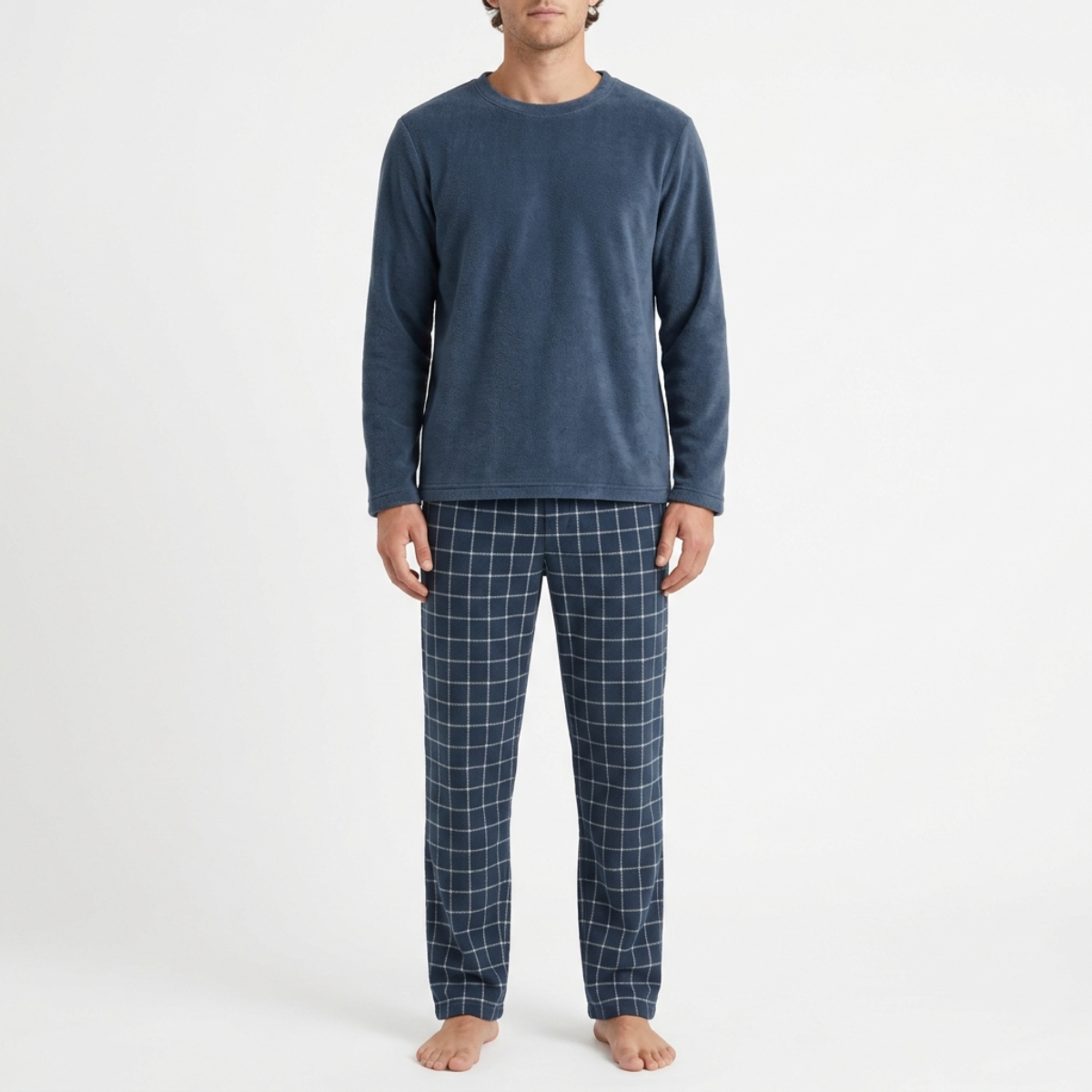 Mens Fleece Check Lounge Set