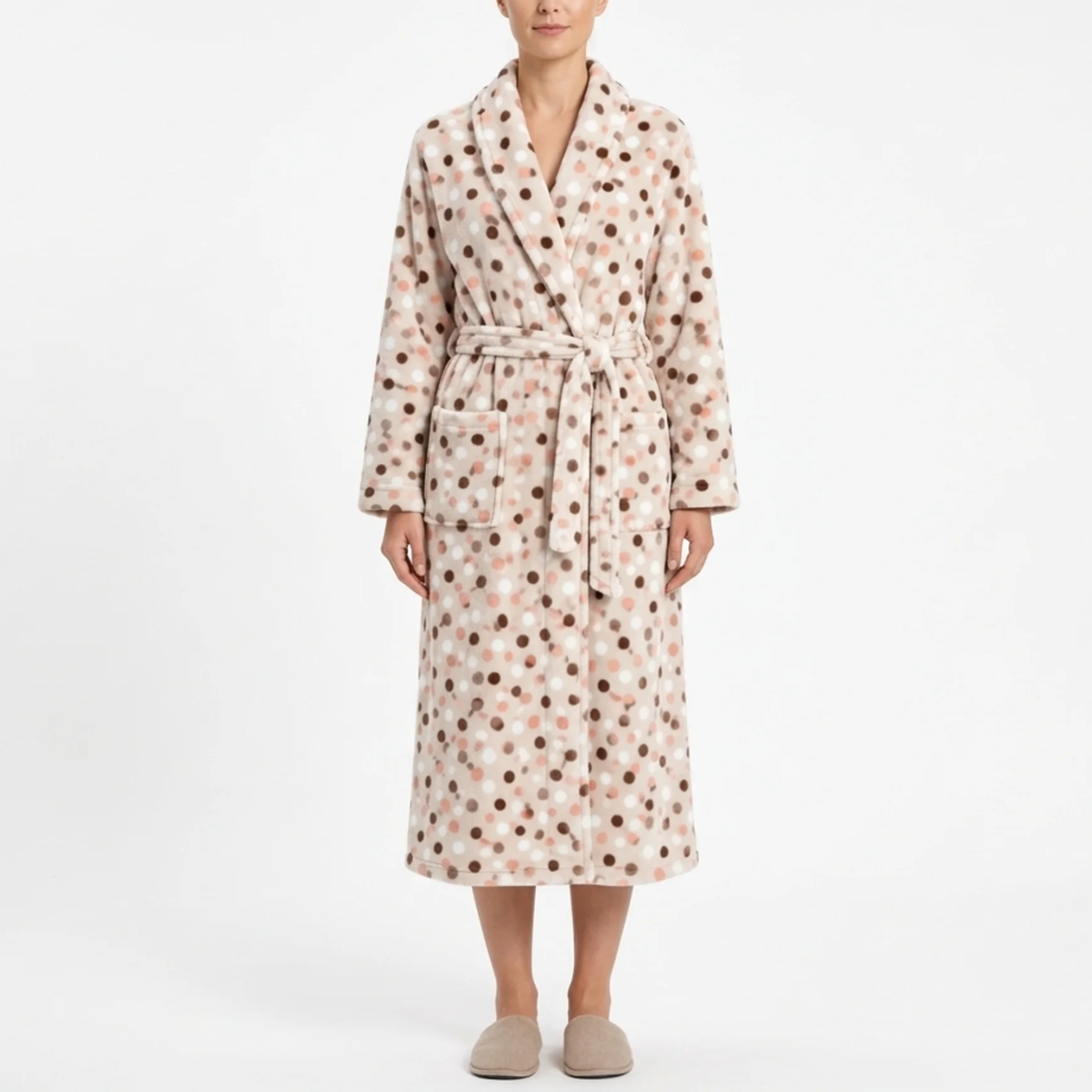 Ladies Spot Fleece Dressing Gown