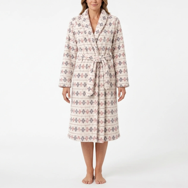 Ladies Diamond Fleece Dressing Gown