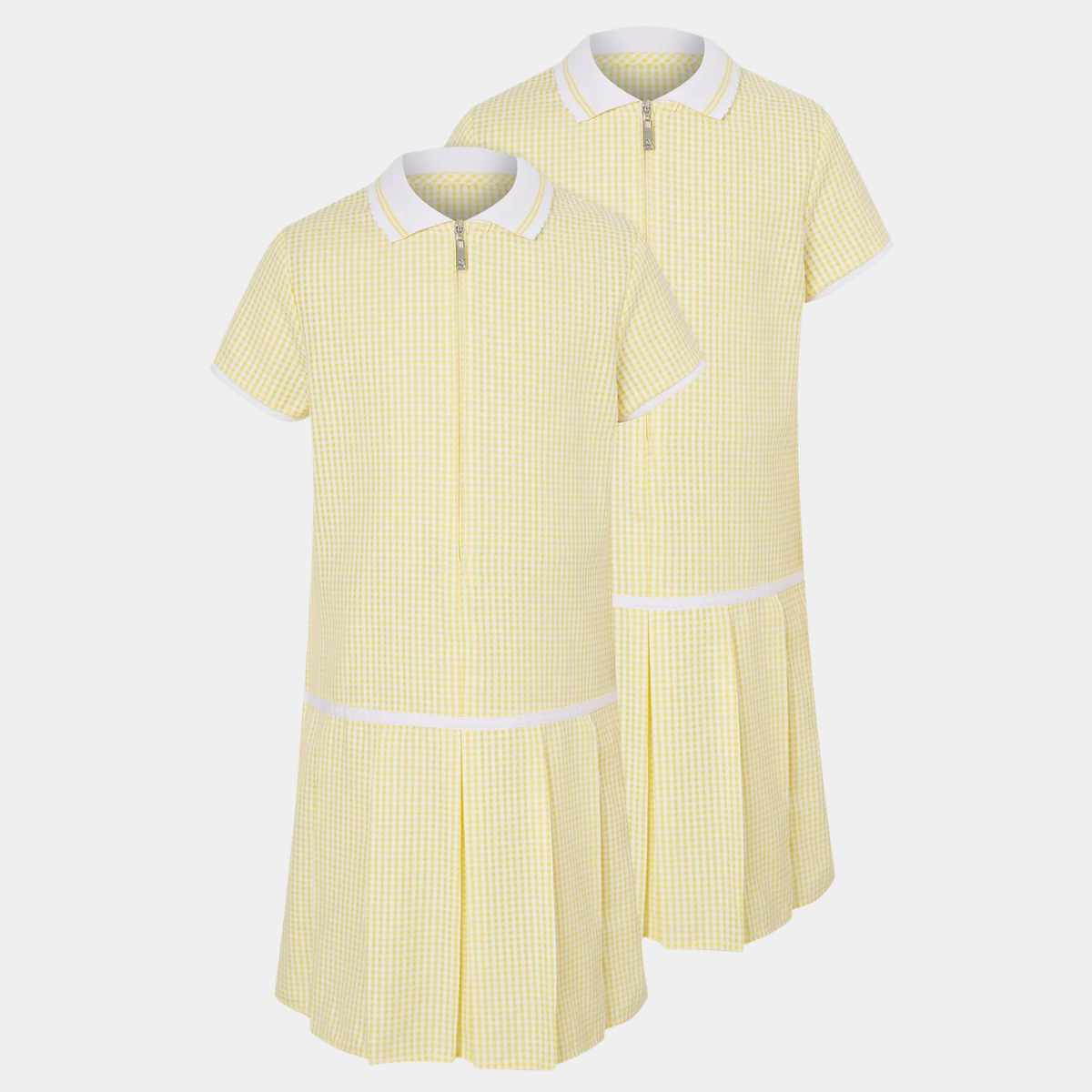 Girls Collar Gingham Zip Up 2pk School Dress