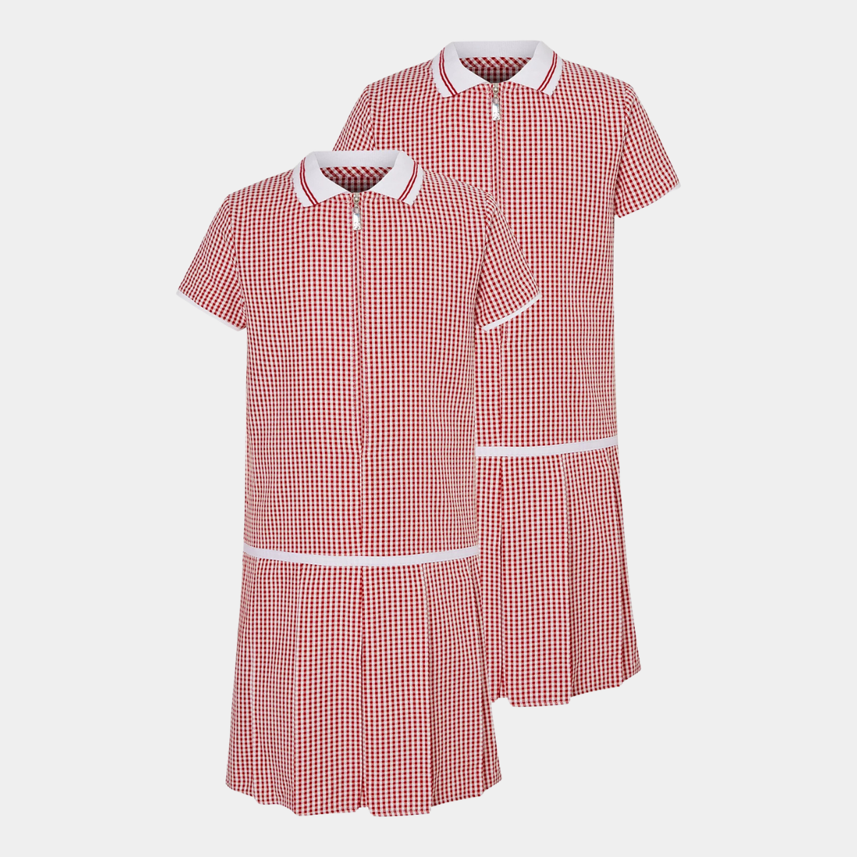 Girls Collar Gingham Zip Up 2pk School Dress