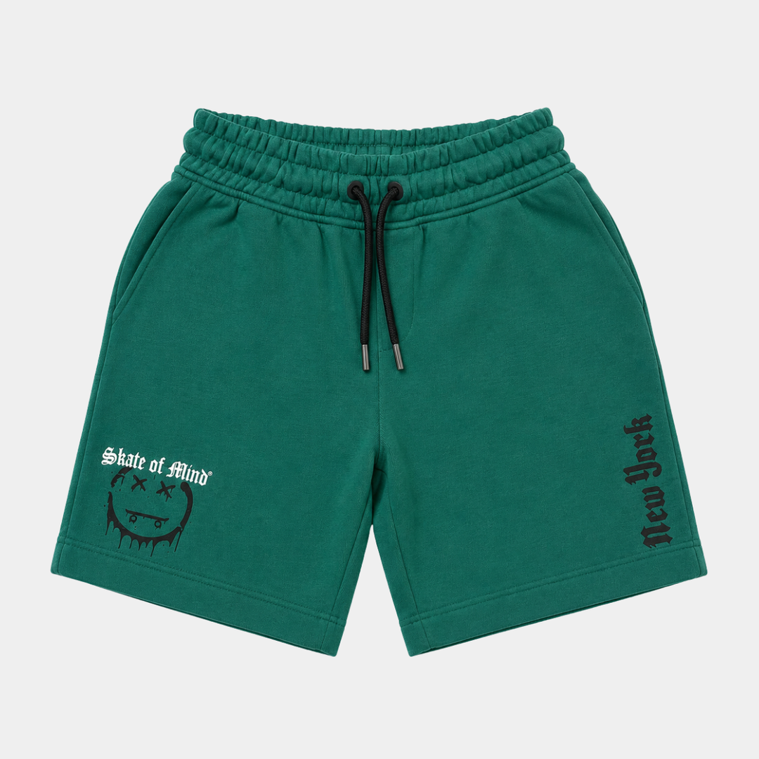Teal New York Printed Jersey Shorts