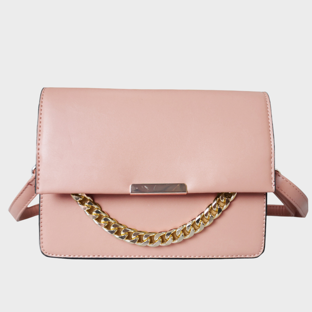 Pink Fold Over Chain Detail Bag