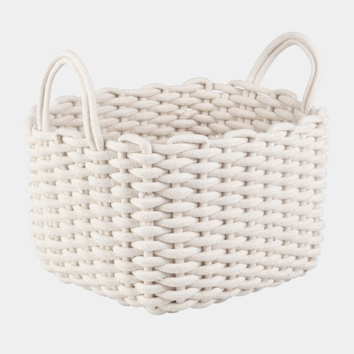 White Rope Weave Storage Basket 28cm x 21cm