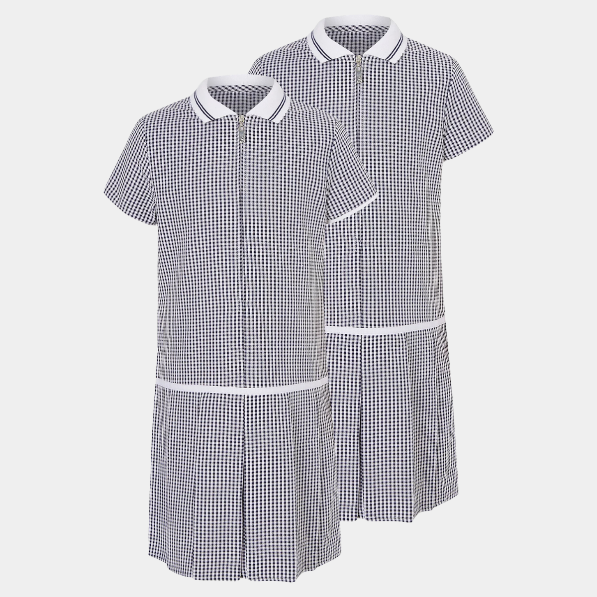 Girls Collar Gingham Zip Up 2pk School Dress