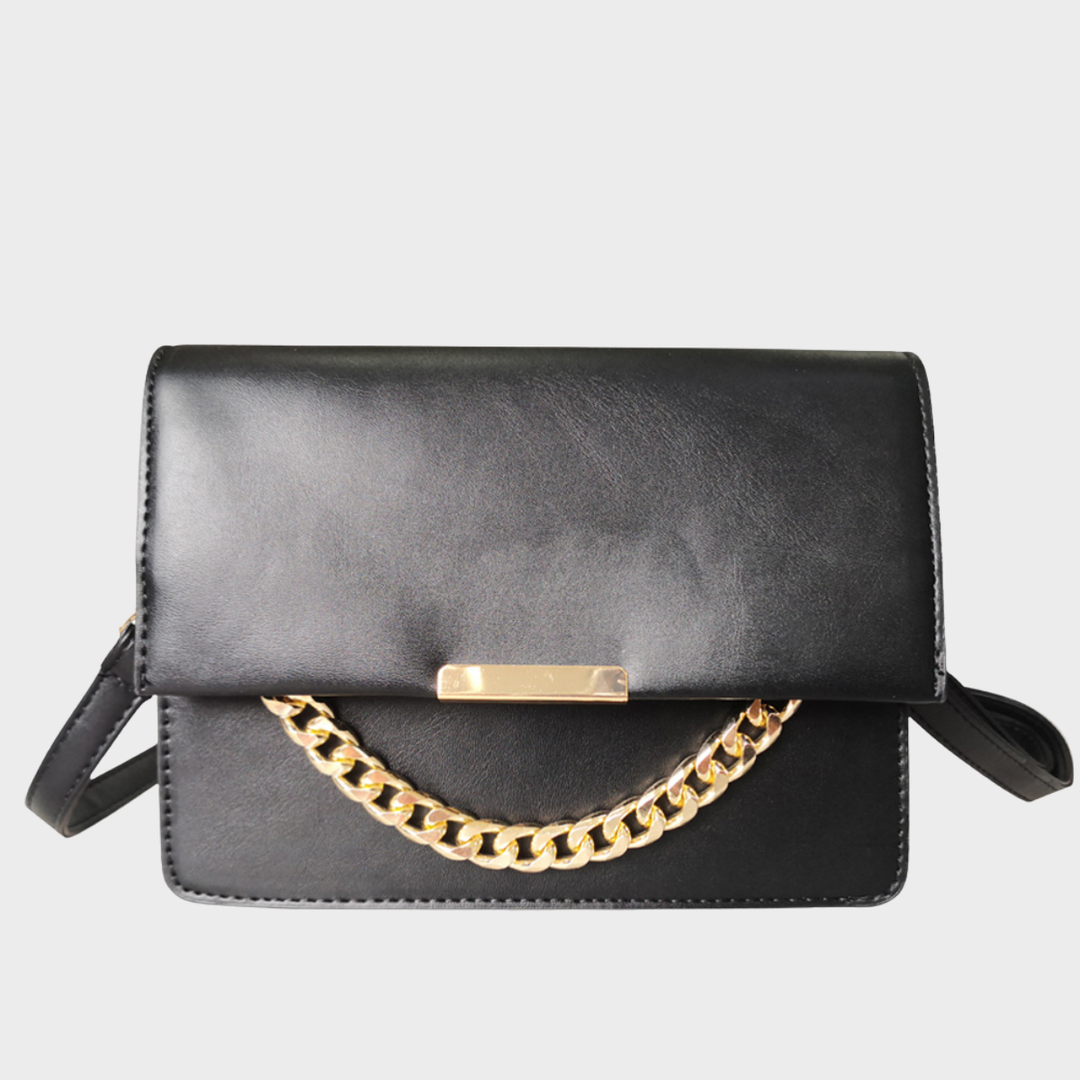Black Fold Over Chain Detail Bag