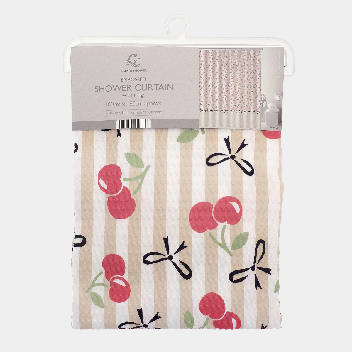 Cherry Embossed Shower Curtain with Hooks