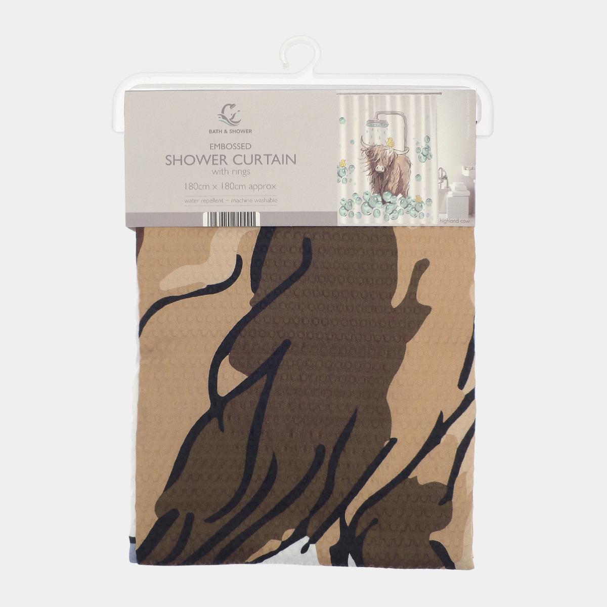 Highland Cow Embossed Shower Curtain with Hooks