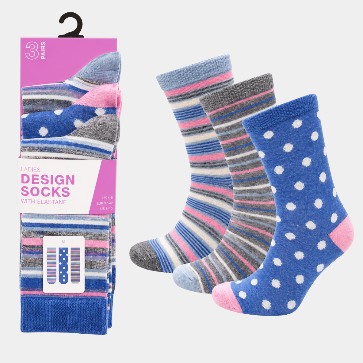 Ladies 3pk Stripe Socks