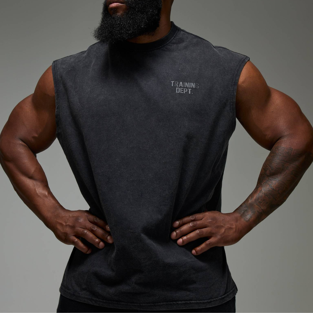 Men's Black Acid Wash Training Dept Vest
