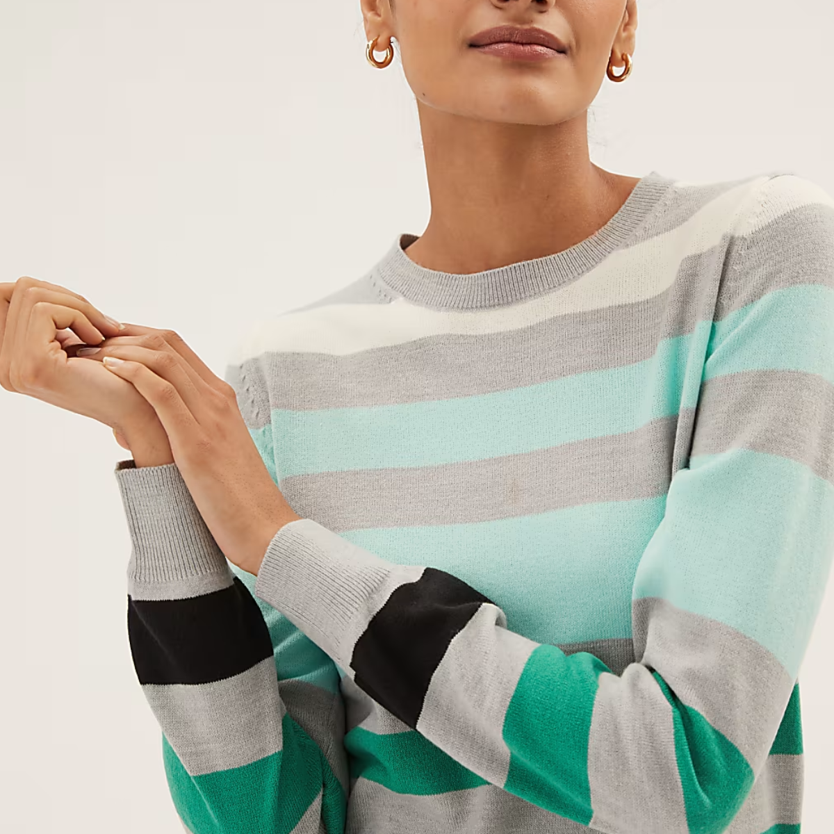 Ladies Multi Stripe Crew Jumper
