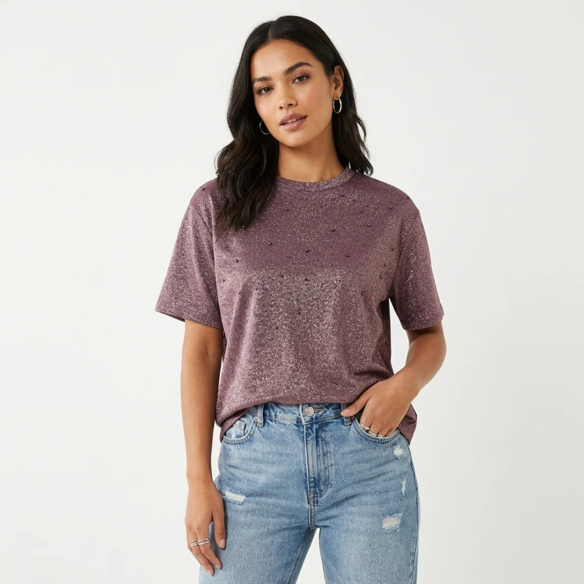 Ladies Sparkly Boxy Fit Top