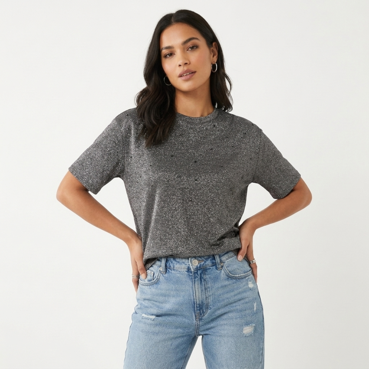 Ladies Sparkly Boxy Fit Top