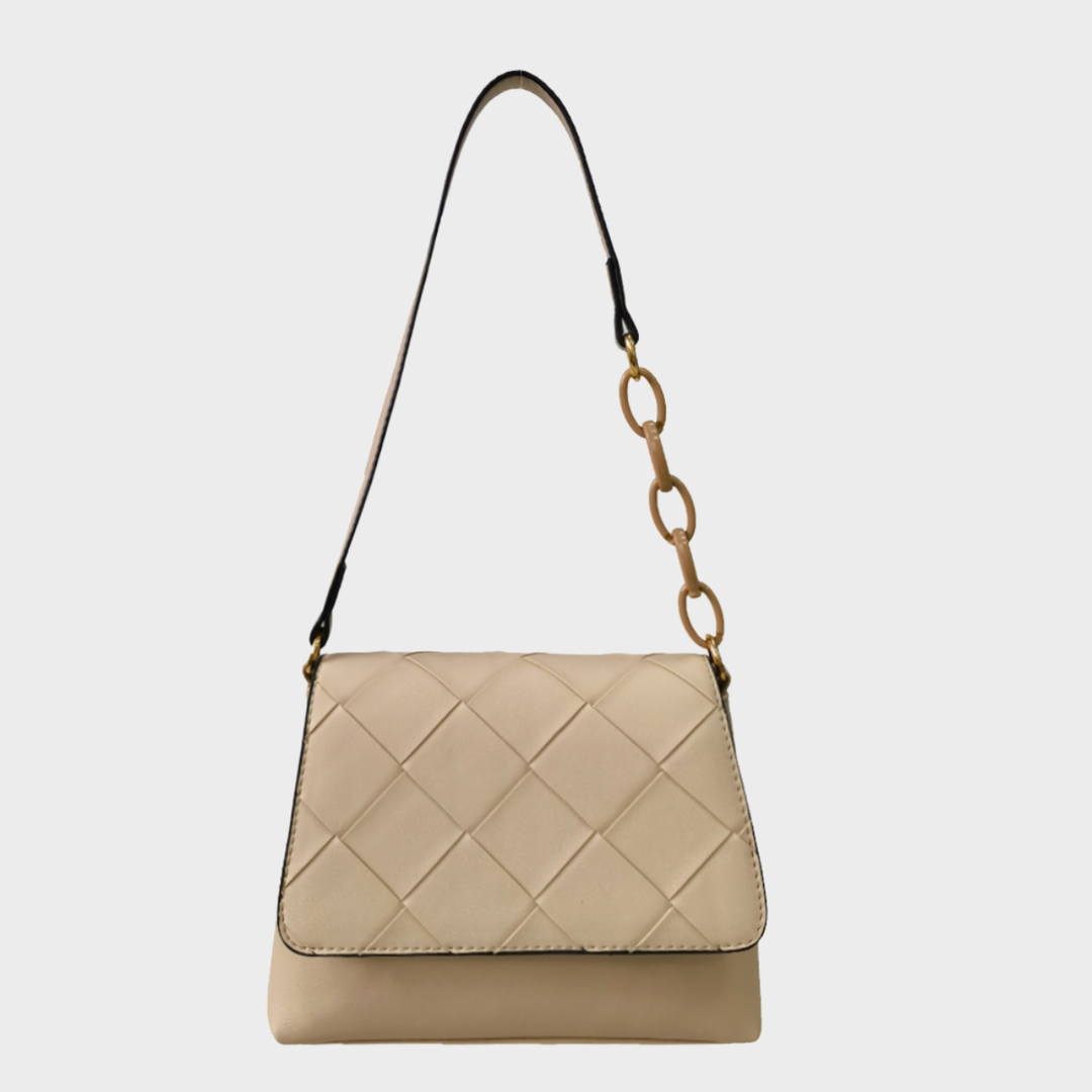 Beige Quilted Chain Detail Shoulder Bag
