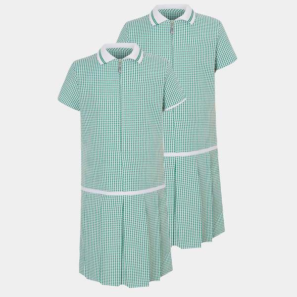 Girls Collar Gingham Zip Up 2pk School Dress