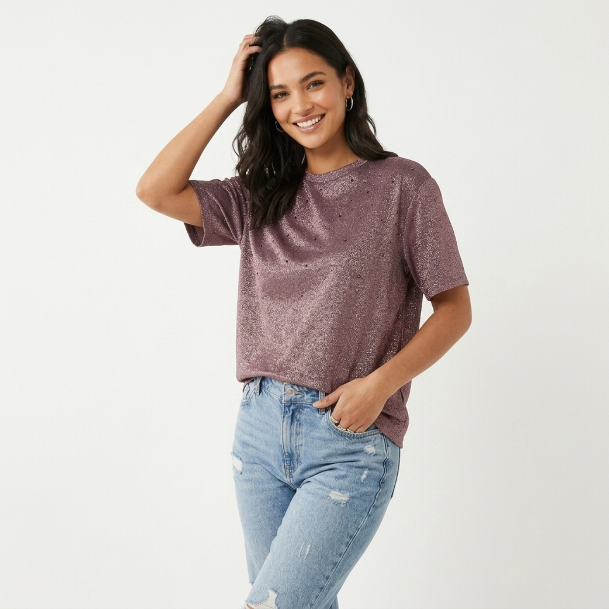Ladies Sparkly Boxy Fit Top