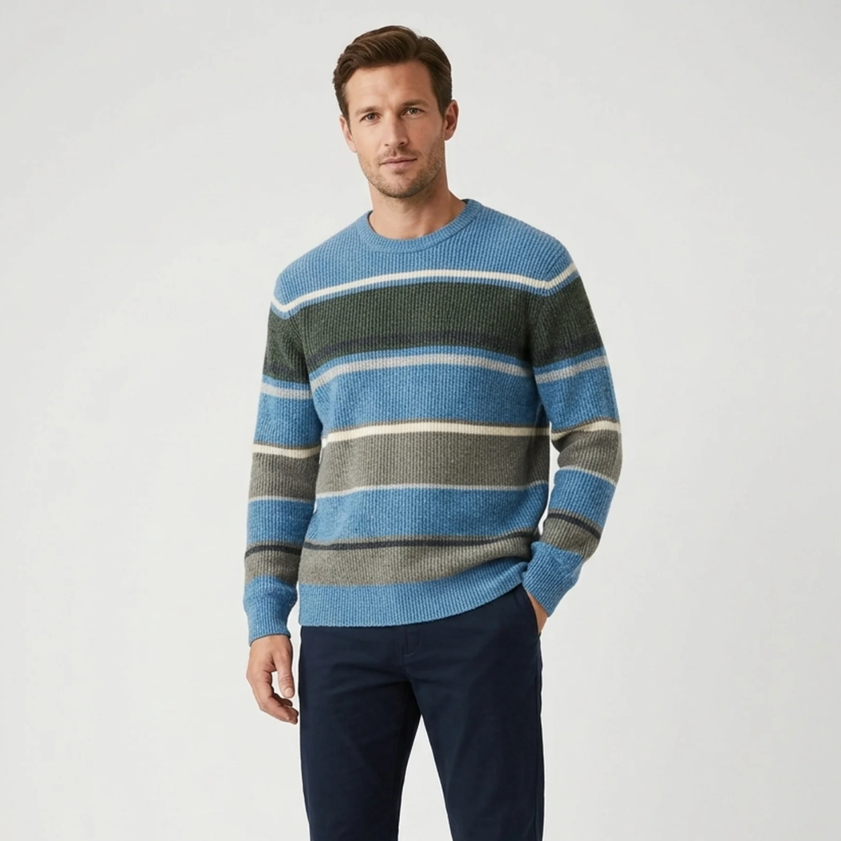 Mens Striped Crew Neck Jumper