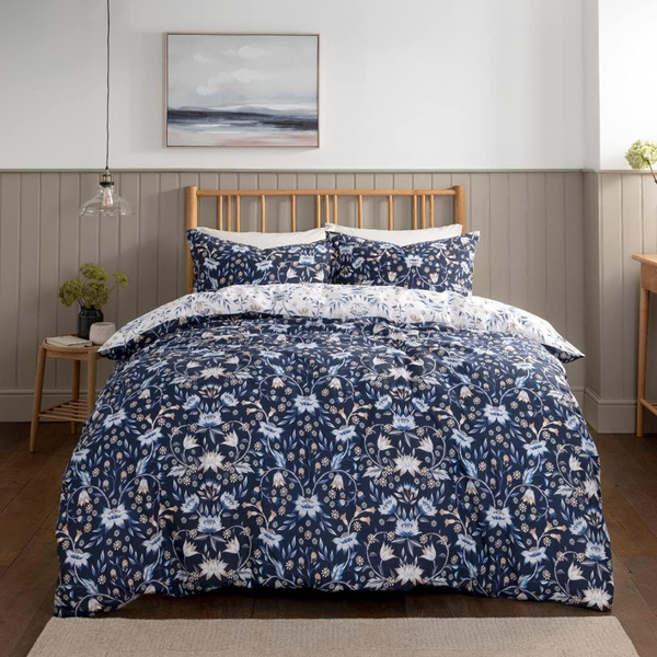 Sleepdown Matt Blue Floral Damask Single Duvet Set
