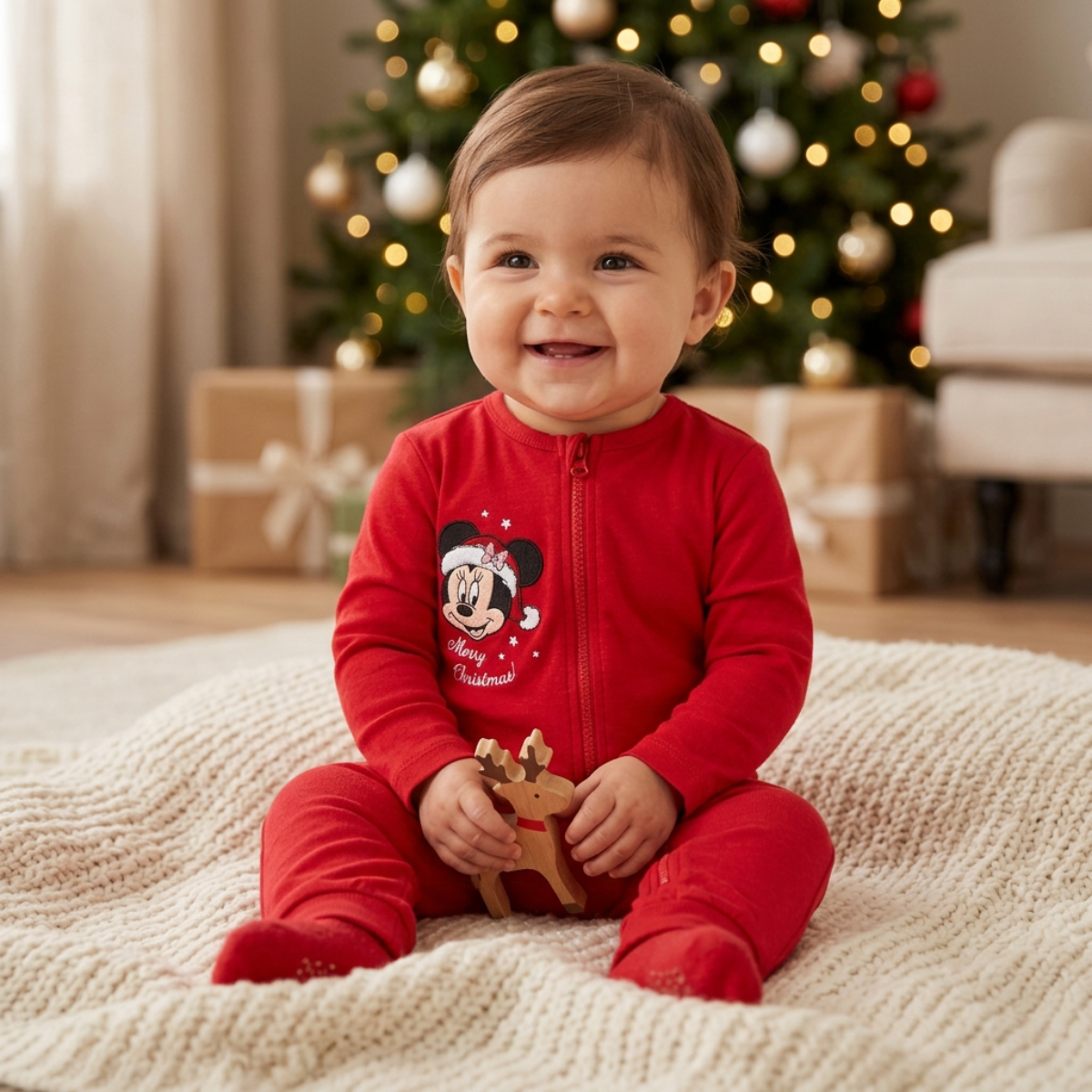 Girls Minnie Mouse Christmas Sleepsuit