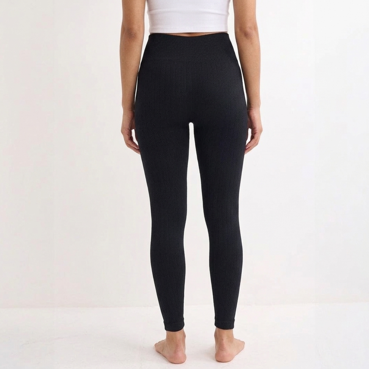 Black Herringbone Fleece Lined Leggings